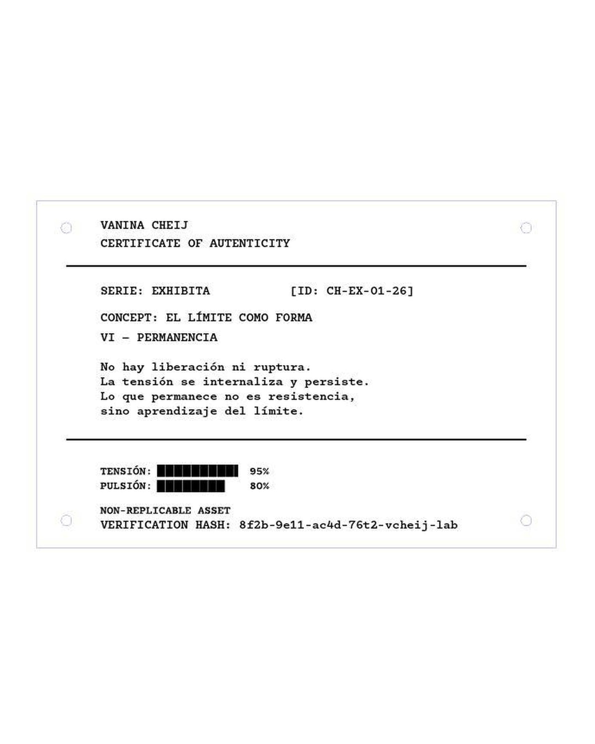 Certificado de autenticidad CH-EX-01-26