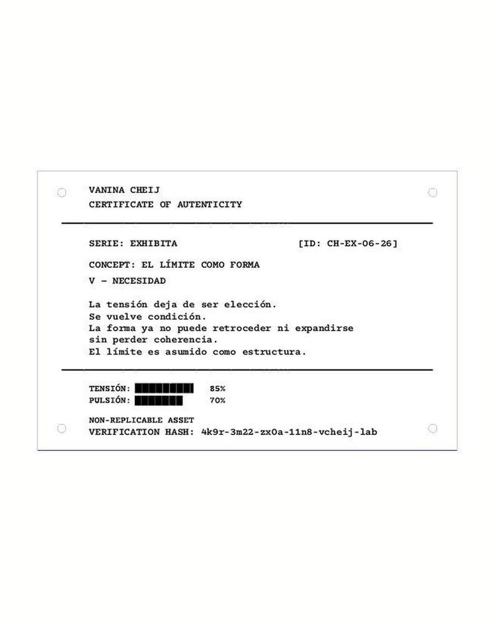 Certificado de autenticidad CH-EX-06-26