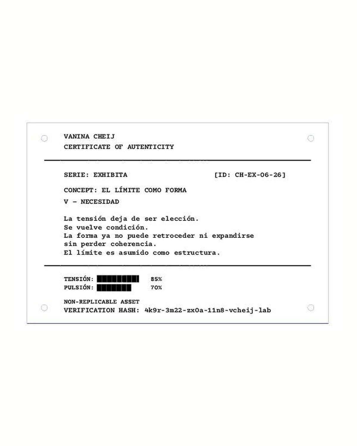 Certificado de autenticidad CH-EX-06-26