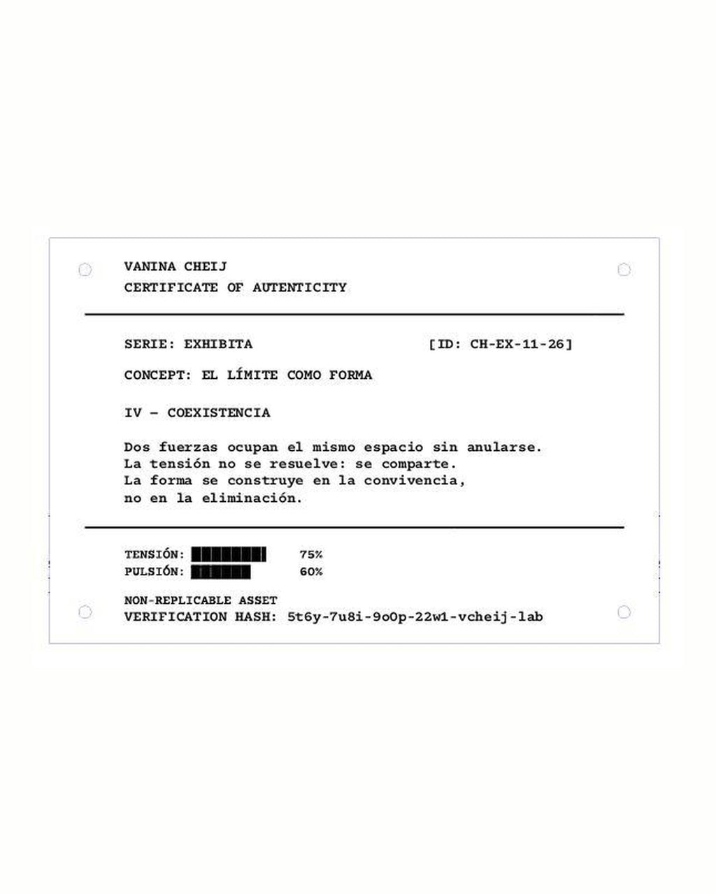 Certificado de autenticidad CH-EX-11-26