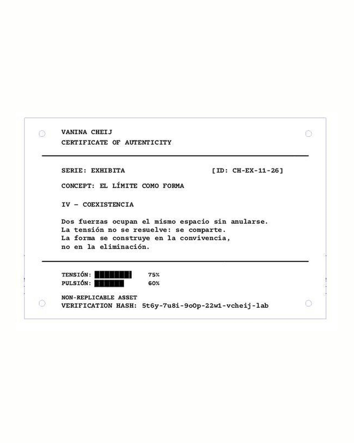 Certificado de autenticidad CH-EX-11-26